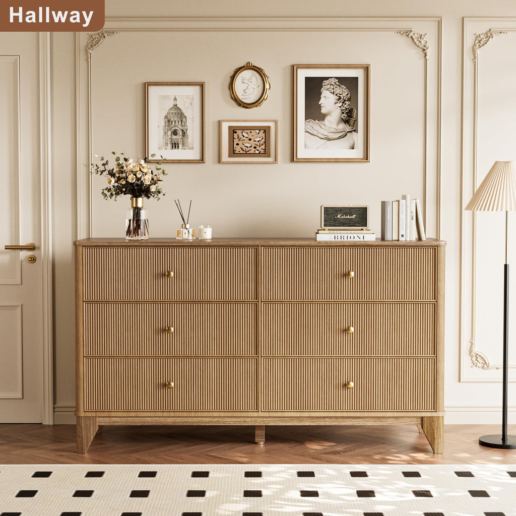 Fluted 6 Drawer Wood Dresser O32514