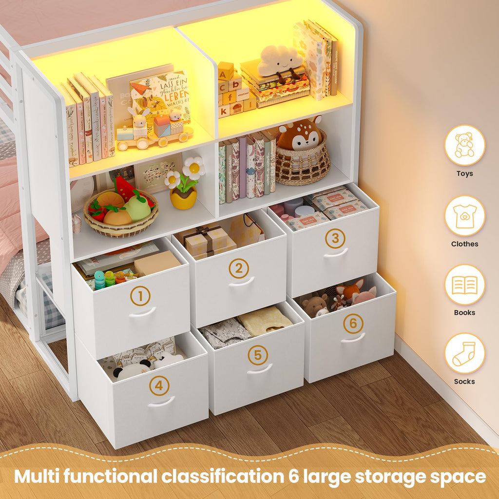 Twin Over Twin Bunk Bed with 6 Storage Drawers Q5836