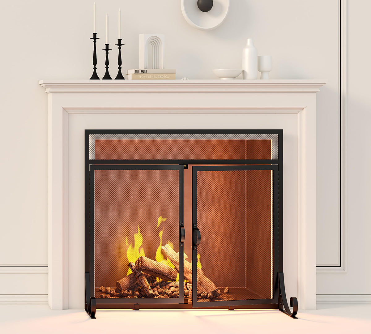 Heavy Duty Steel Mesh Fireplace Screen with Double Doors N47371