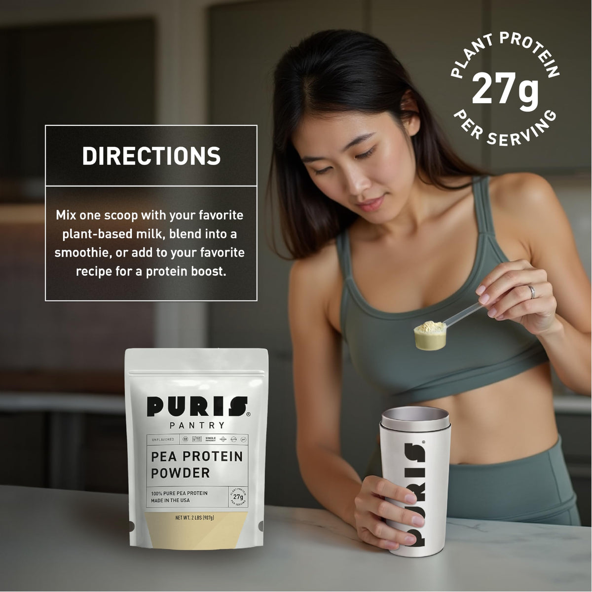 Vegan Pea Protein Powder, Unflavored, 2 lb A337