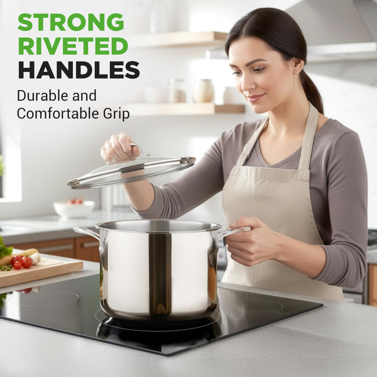 8-Quart Stainless Steel Stock Pot with See-Through Lid I84371