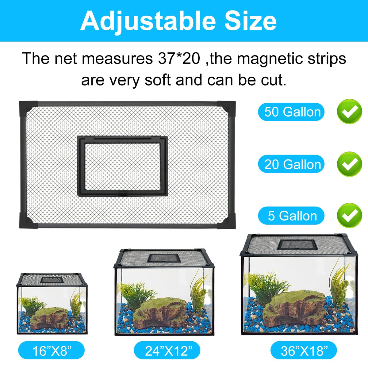 Magnetic Aquarium Net Cover with Feeding Window B594549