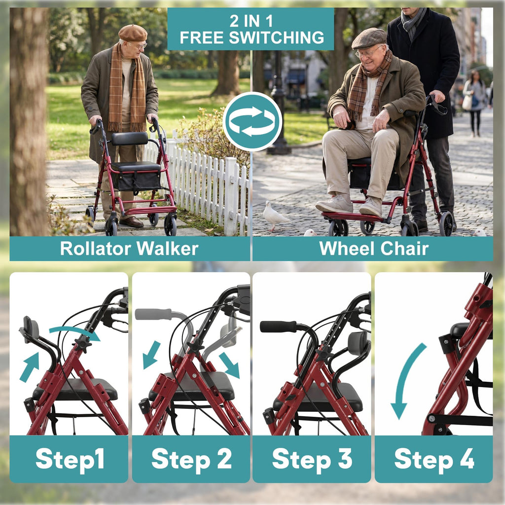 2-in-1 Rollator Walker with Seat M839