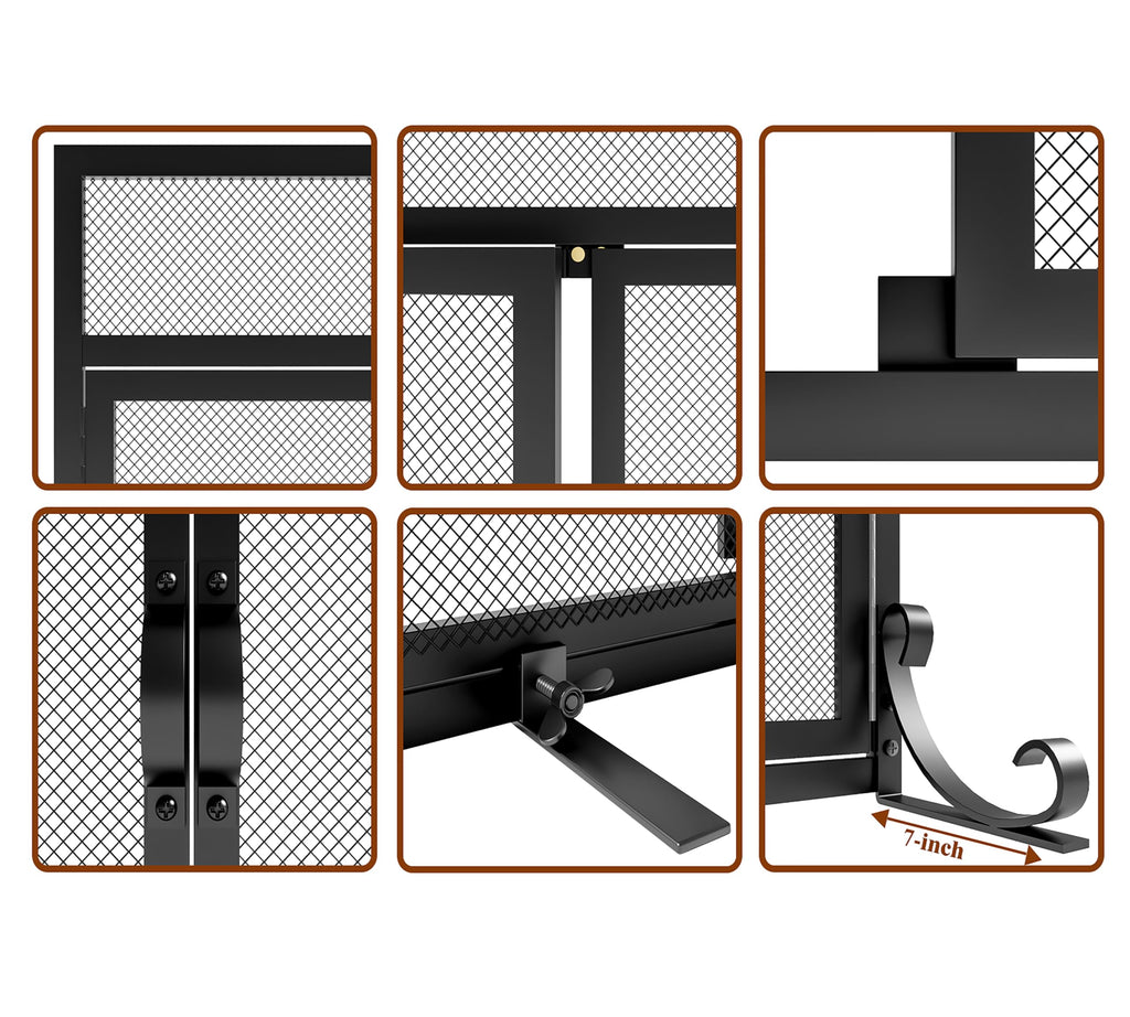 Heavy Duty Steel Mesh Fireplace Screen with Double Doors N47371
