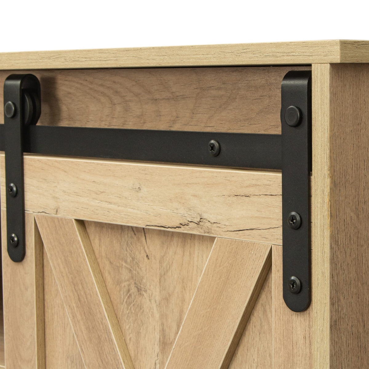 Sliding Barn Door Wood TV Stand with Adjustable Shelves I91686