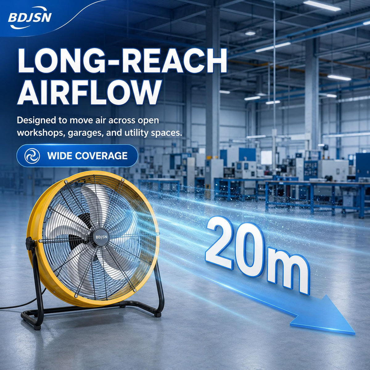 Industrial Drum Fan, 3-speed High Velocity Air Circulator With 5 Aluminum Blades, Adjustable Tilt Metal Floor Fan, 20in I63265