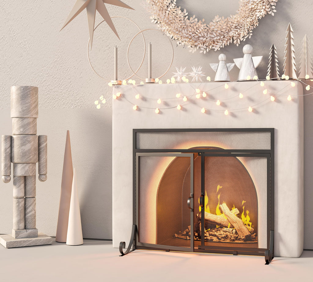 Heavy Duty Steel Mesh Fireplace Screen with Double Doors N47371