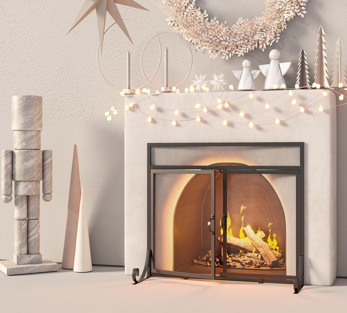 Heavy Duty Steel Mesh Fireplace Screen with Double Doors N47371