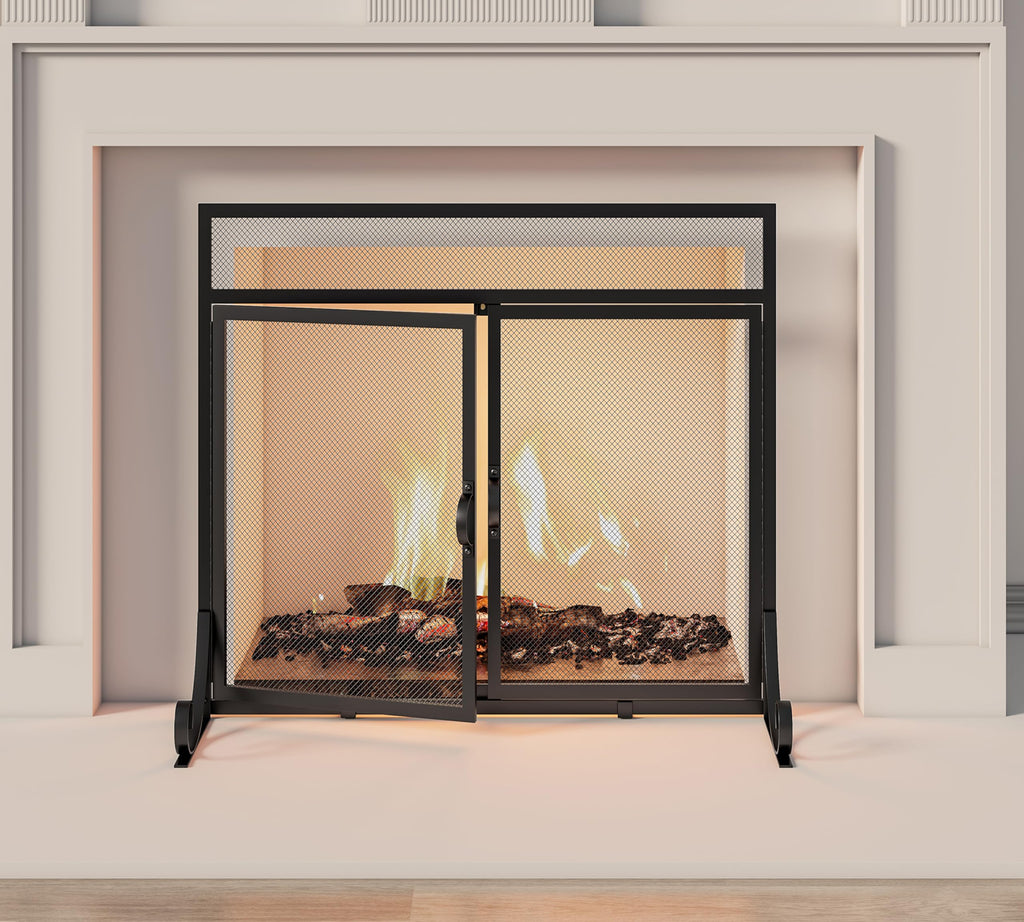 Heavy Duty Steel Mesh Fireplace Screen with Double Doors N47371