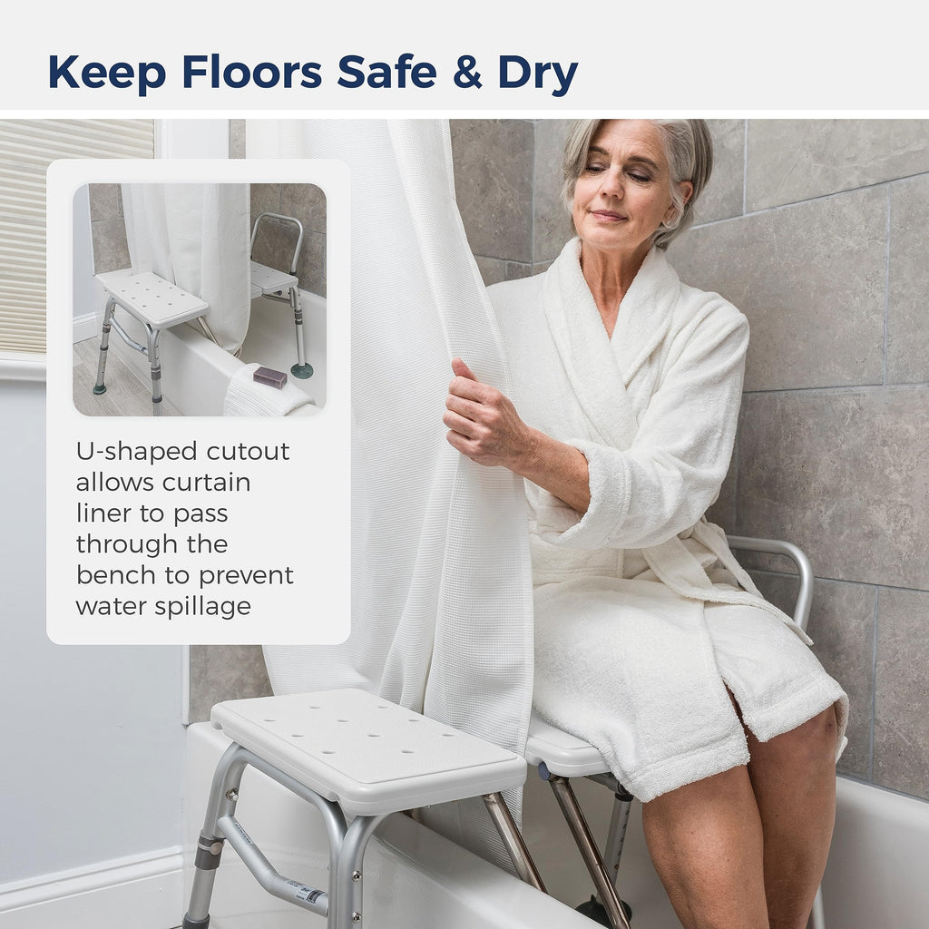 Adjustable Height White Tub Transfer Bench Q68362