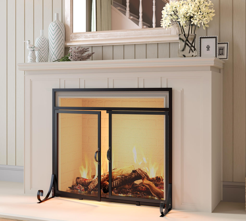 Heavy Duty Steel Mesh Fireplace Screen with Double Doors N47371