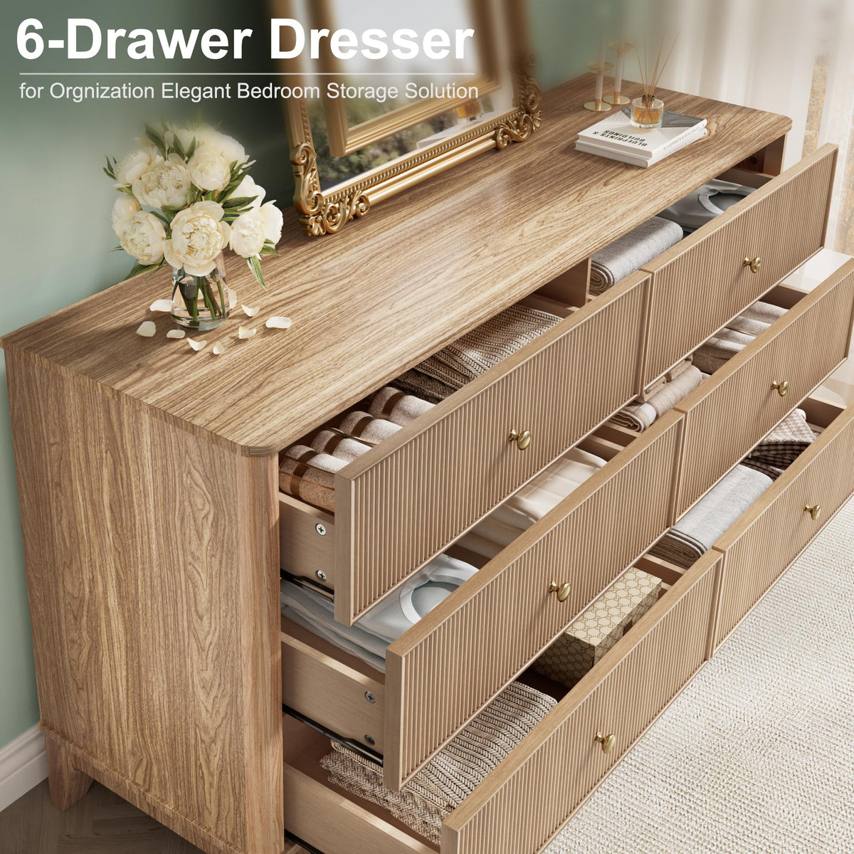 Fluted 6 Drawer Wood Dresser O32514