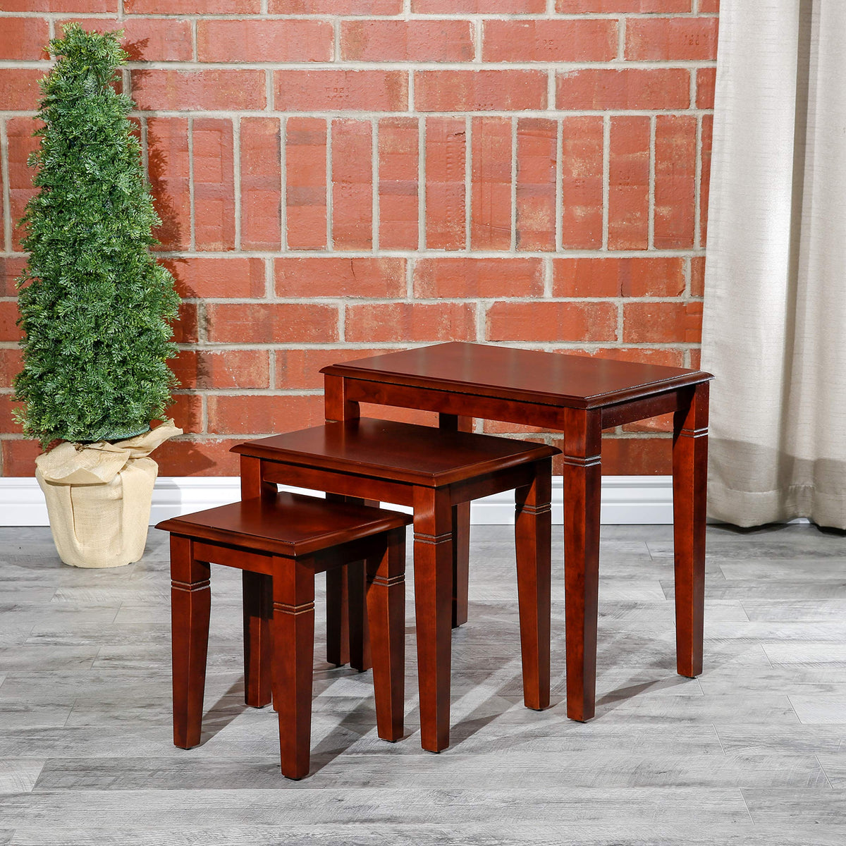 Wooden Nesting Tables Set of 3 Cherry Finish A6946
