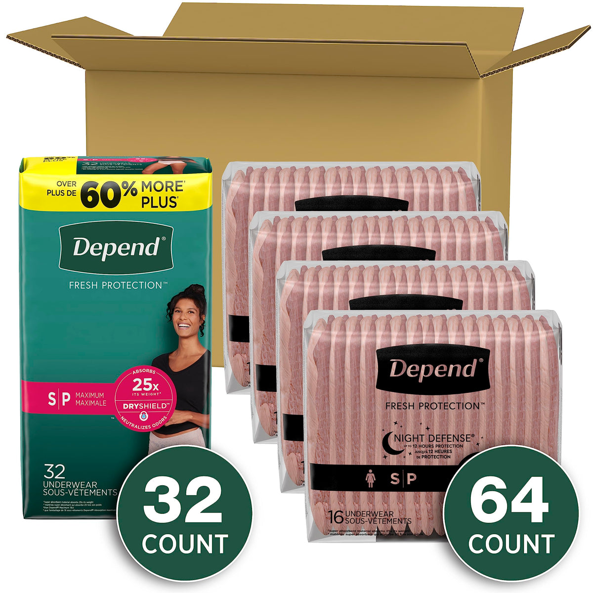 Adult Incontinence Underwear Bundle: Maximum S Blush 32 Count and Overnight S Blush 64 Count E64335