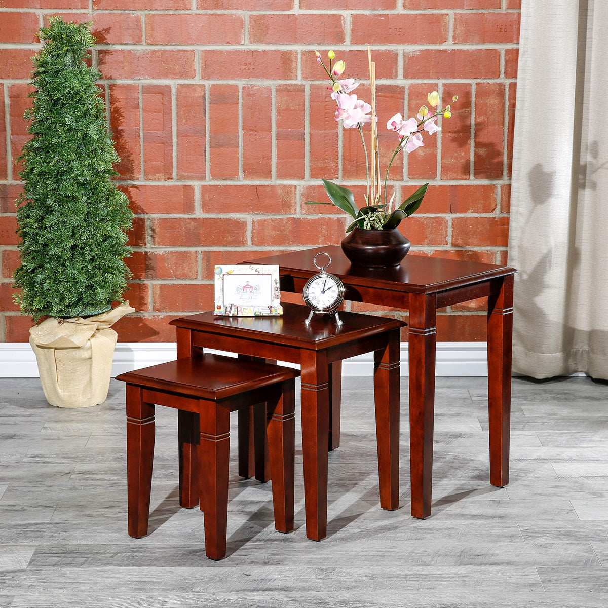 Wooden Nesting Tables Set of 3 Cherry Finish A6946