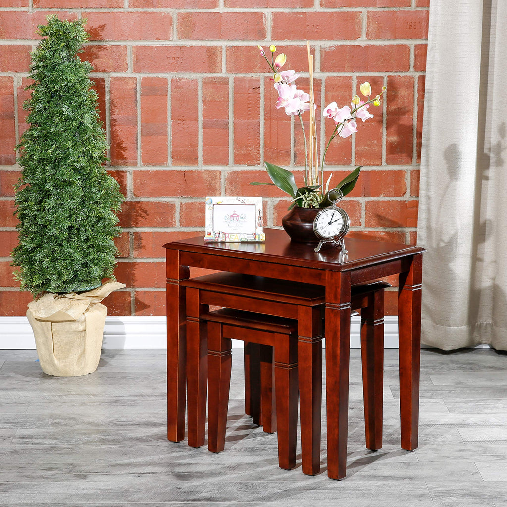 Wooden Nesting Tables Set of 3 Cherry Finish A6946