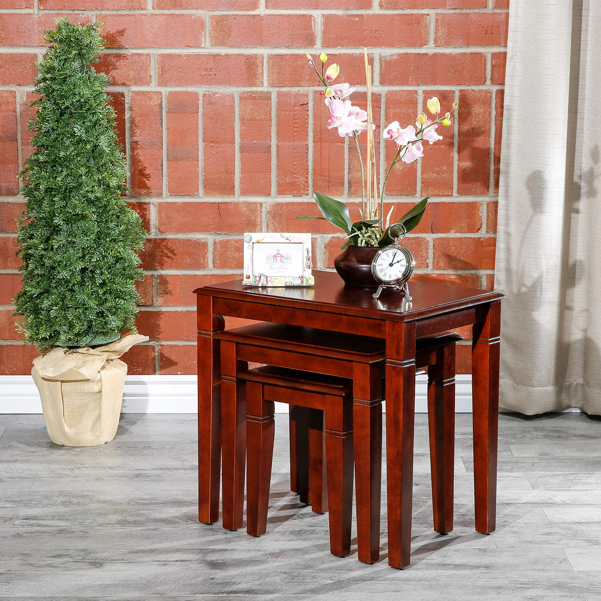 Wooden Nesting Tables Set of 3 Cherry Finish A6946